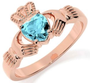 Aquamarine Rose Gold Claddagh Ring