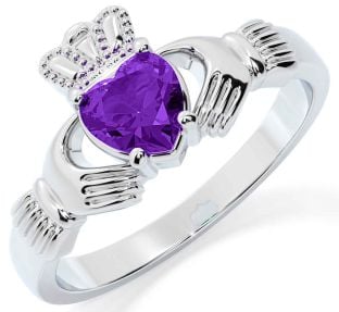 Amethyst Silver Claddagh Ring