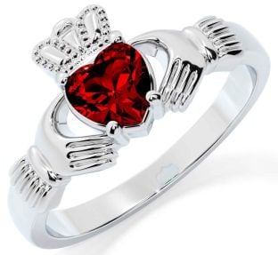 Garnet Silver Claddagh Ring