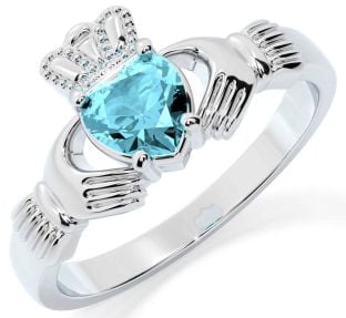 Aquamarine White Gold Claddagh Ring