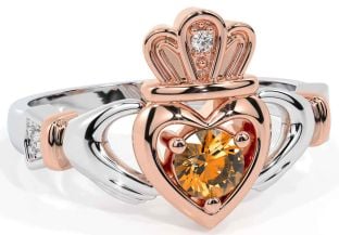 Citrine Rose Gold Silver Claddagh Ring