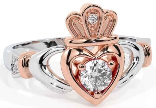 Diamond Rose Gold Silver Claddagh Ring