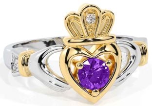 Amethyst Gold Silver Claddagh Ring