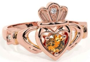 Citrine Rose Gold Silver Claddagh Ring