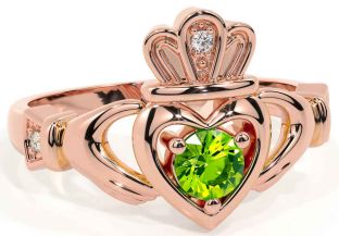 Peridot Rose Gold Silver Claddagh Ring