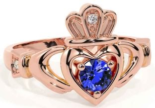 Sapphire Rose Gold Silver Claddagh Ring