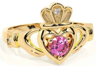 Pink Tourmaline Gold Silver Claddagh Ring