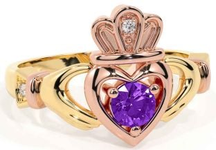 Amethyst Rose Yellow Gold & Silver Claddagh Ring