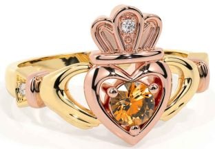 Citrine Rose Yellow Gold & Silver Claddagh Ring