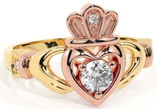 Diamond Rose Yellow Gold & Silver Claddagh Ring