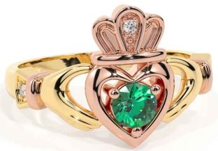 Emerald Rose Yellow Gold & Silver Claddagh Ring