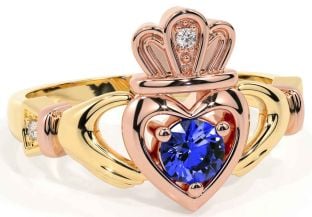 Sapphire Rose Yellow Gold & Silver Claddagh Ring