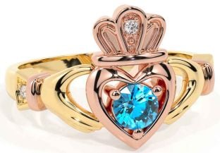 Topaz Rose Yellow Gold & Silver Claddagh Ring