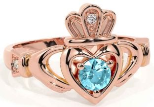 Aquamarine Rose Gold Claddagh Ring