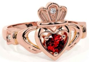 Garnet Rose Gold Claddagh Ring