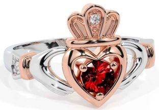 Garnet Rose Gold Silver Claddagh Ring