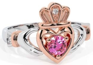 Pink Tourmaline Rose Gold Silver Claddagh Ring