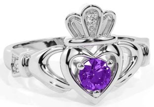 Amatista Blanco Oro Claddagh Anillo