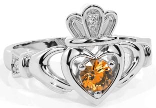 Citrine White Gold Claddagh Ring