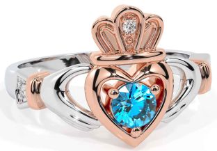 Topaz Biały Różowe Złoto Claddagh Pierścień