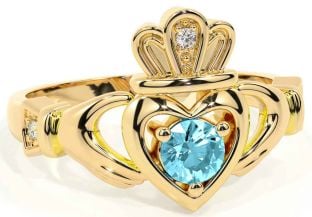 Aquamarine Gold Claddagh Ring