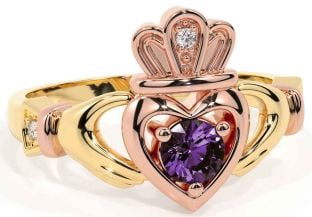 Alexandrite Rose Yellow Gold Claddagh Ring