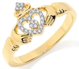 Diamond Gold Silver Claddagh Ring