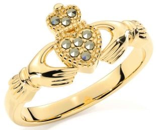 Classic Ladies White & Yellow Gold Claddagh Ring