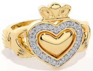 Diamond Gold Silver Claddagh Ring