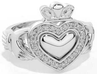 Diamond Silver Claddagh Ring