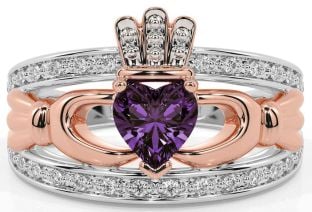 Diamond Alexandrite Rose Gold Silver Claddagh Ring