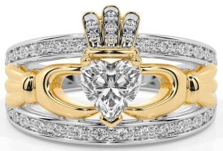 Diamond Gold Silver Claddagh Ring