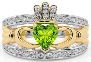 Diamond Peridot Gold Silver Claddagh Ring