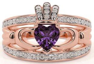 Diamond Alexandrite Rose Gold Silver Claddagh Ring