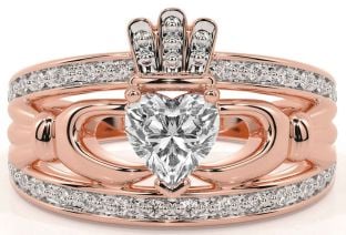 Diamond Rose Gold Silver Claddagh Ring