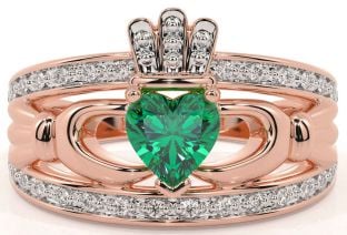 Diamond Emerald Rose Gold Silver Claddagh Ring