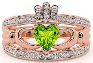 Diamond Peridot Rose Gold Silver Claddagh Ring