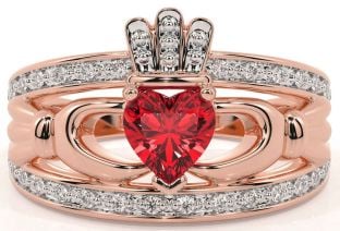 Diamond Ruby Rose Gold Silver Claddagh Ring