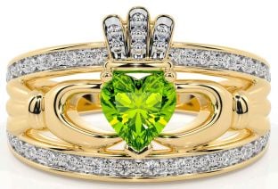 Diamond Peridot Gold Silver Claddagh Ring