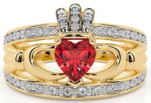 Diamond Ruby Gold Silver Claddagh Ring