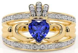 Diamond Sapphire Gold Silver Claddagh Ring