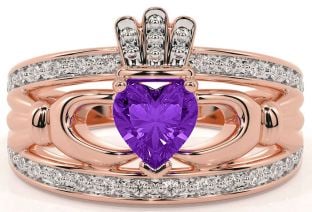 Diamond Amethyst Rose Gold Claddagh Ring