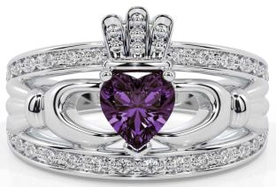 Diamond Alexandrite Silver Claddagh Ring