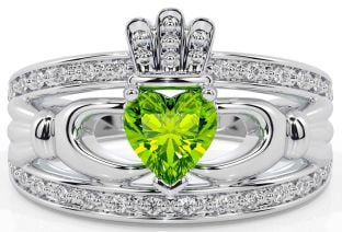 Diamond Peridot Silver Claddagh Ring