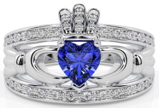 Diamond Sapphire Silver Claddagh Ring