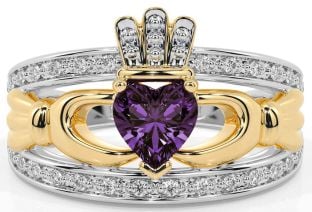 Diamant Alexandrite Gull Sølv Claddagh Ringe