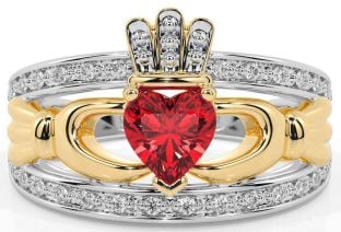 Diamond Ruby Gold Silver Claddagh Ring