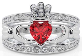 Diamante Rubi Branco Ouro Claddagh Anel