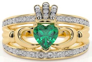 Diamond Emerald Gold Claddagh Ring