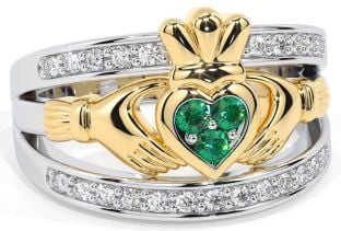 Diamond Emerald Gold Silver Claddagh Ring